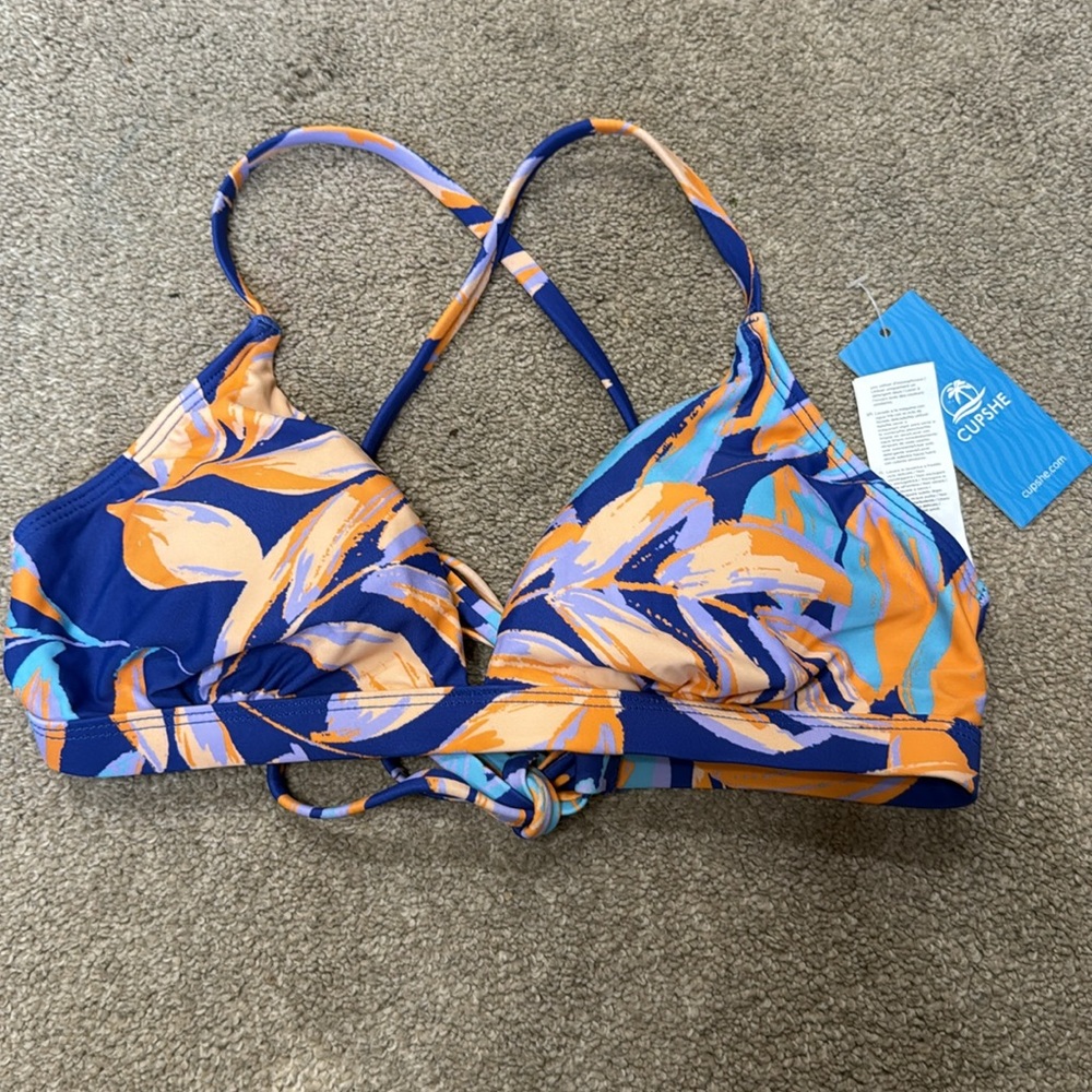 Cupshe Release Happiness Blue Floral Print Lace Up Back Bikini Top Size S - Picture 4 of 5